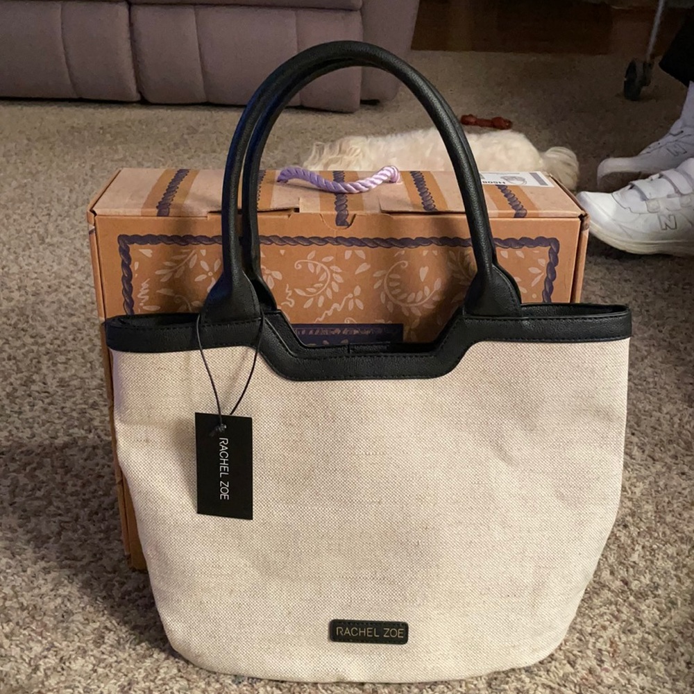 Rachel Zoe cream canvas & leather tote
